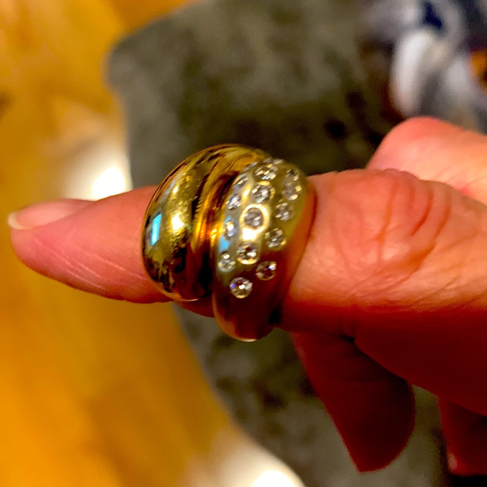 14kt gold white & yellow buy pass ring with diamonds